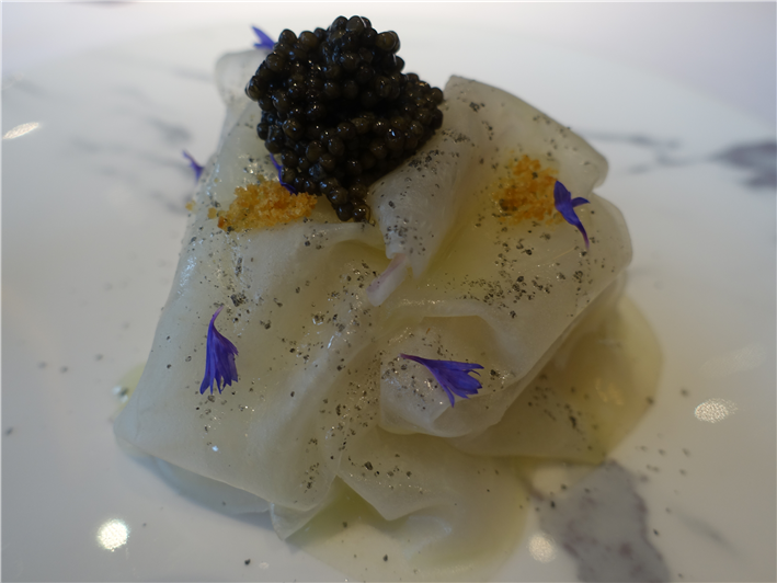white beetroot with eel and caviar